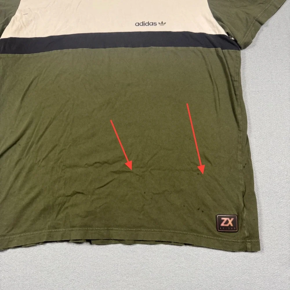 Adidas Originals ZX‎ Colorblock T-Shirt Mens XL Olive Green Cream Trefoil Logo